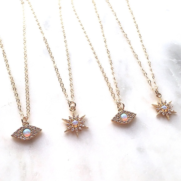 Petite Opal Pave CZ Necklace - Picture 2 of 7